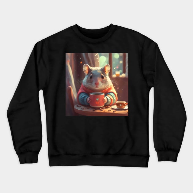 Cozy hamster having coffee in sweater Crewneck Sweatshirt by Spaceboyishere